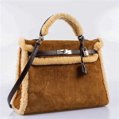 Hermès Kelly 35 Retourne Teddy Shearling & Ebene Barenia